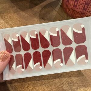 Santa Hat Nail Wraps | Red Glitter Christmas Nail Stickers | 16 Count